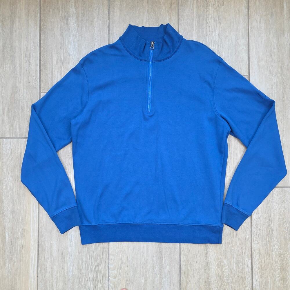 Allen Edmonds Quarter Zip Sweater Mens M Blue Pima Cotton Pullover Preppy